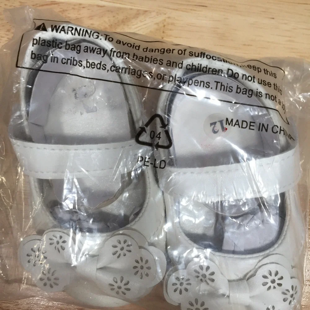 SABATUTU Infant Baby Girls White Glitter Mary Jane Bow Crib Shoes Size 12 Months